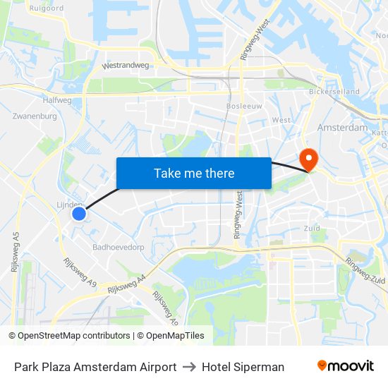 Park Plaza Amsterdam Airport to Hotel Siperman map