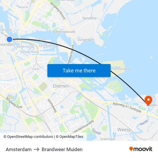 Amsterdam to Brandweer Muiden map