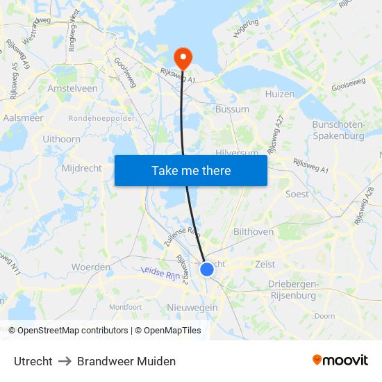 Utrecht to Brandweer Muiden map