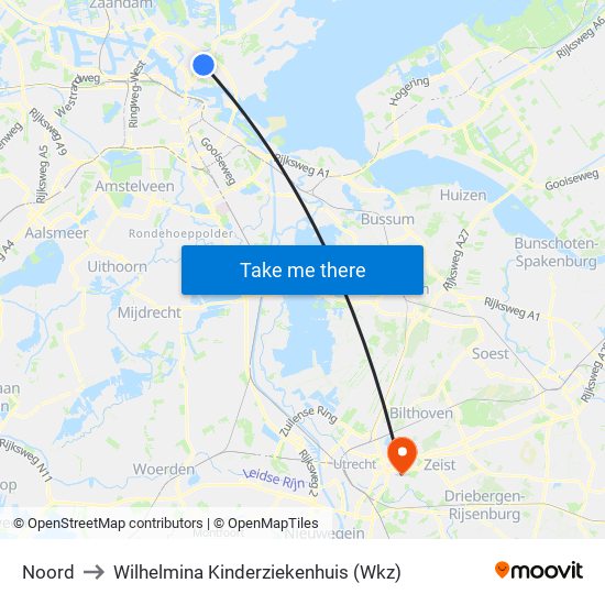 Noord to Wilhelmina Kinderziekenhuis (Wkz) map