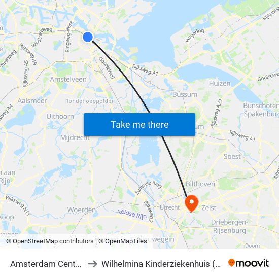 Amsterdam Centraal to Wilhelmina Kinderziekenhuis (Wkz) map