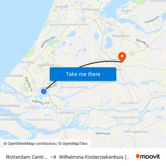 Rotterdam Centraal to Wilhelmina Kinderziekenhuis (Wkz) map