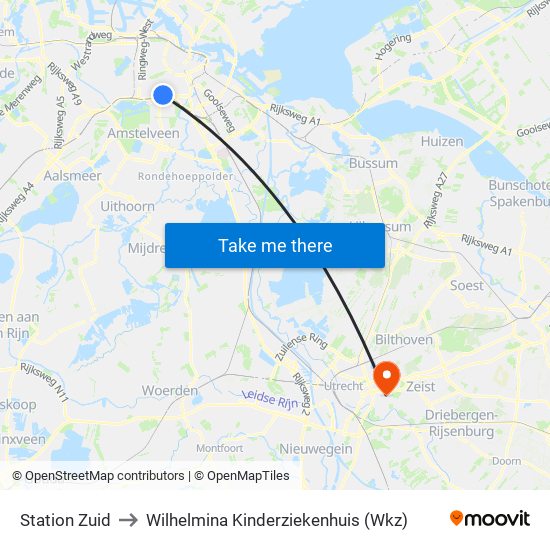 Station Zuid to Wilhelmina Kinderziekenhuis (Wkz) map