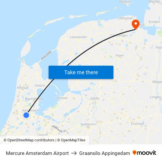 Mercure Amsterdam Airport to Graansilo Appingedam map