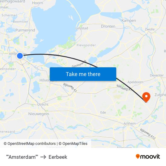 ""Amsterdam"" to Eerbeek map