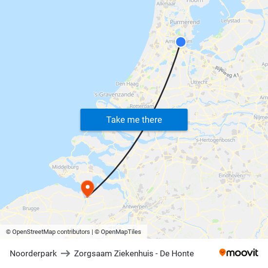 Noorderpark to Zorgsaam Ziekenhuis - De Honte map