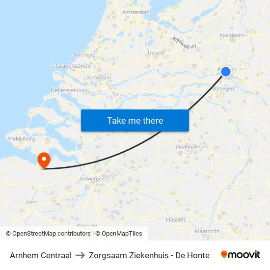 Arnhem Centraal to Zorgsaam Ziekenhuis - De Honte map