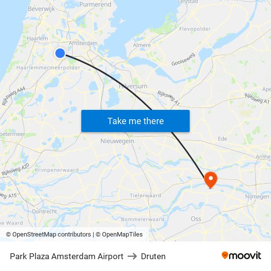 Park Plaza Amsterdam Airport to Druten map