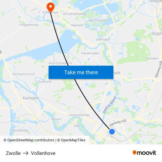 Zwolle to Vollenhove map