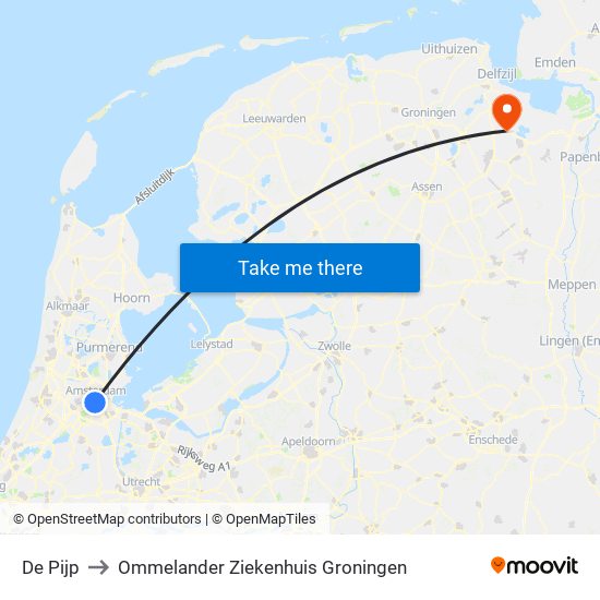 De Pijp to Ommelander Ziekenhuis Groningen map