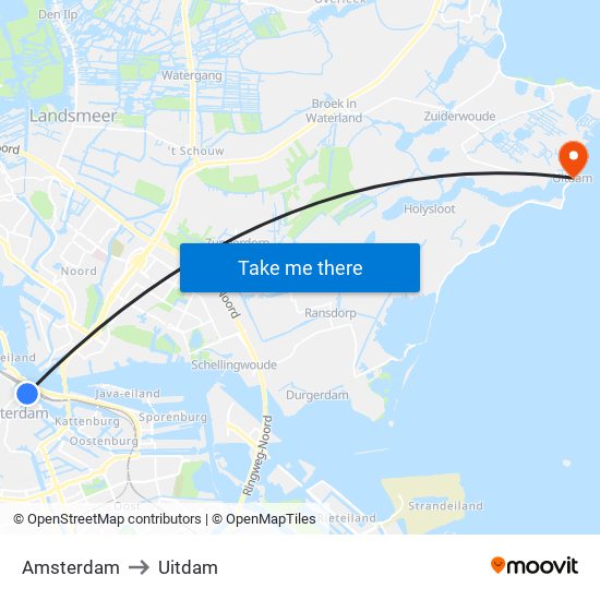 Amsterdam to Uitdam map