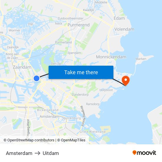 Amsterdam to Uitdam map