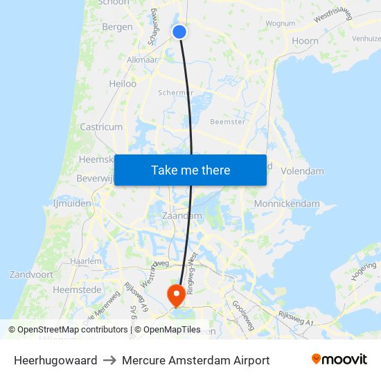Heerhugowaard to Mercure Amsterdam Airport map
