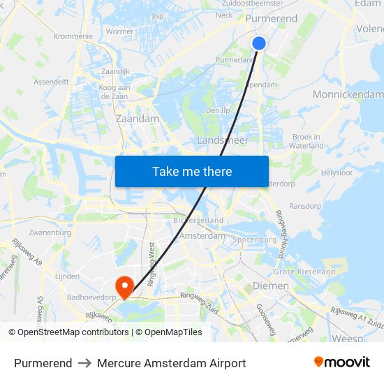 Purmerend to Mercure Amsterdam Airport map