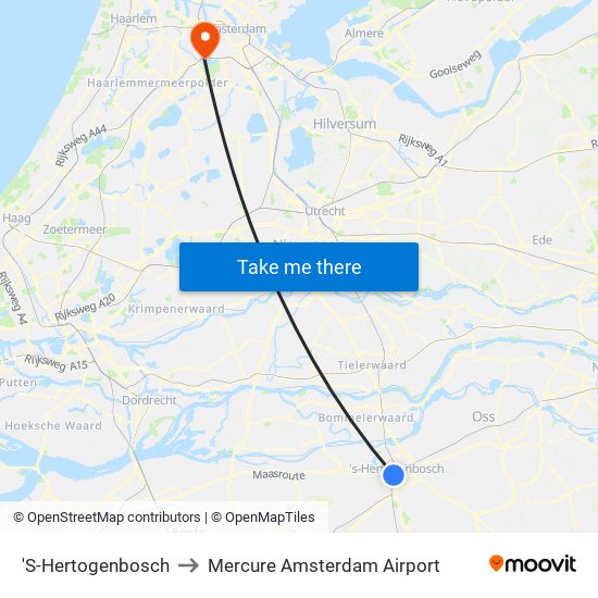 'S-Hertogenbosch to Mercure Amsterdam Airport map