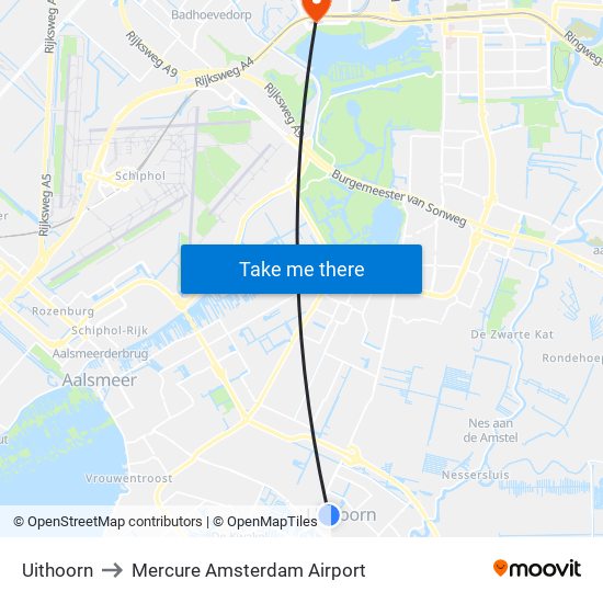 Uithoorn to Mercure Amsterdam Airport map