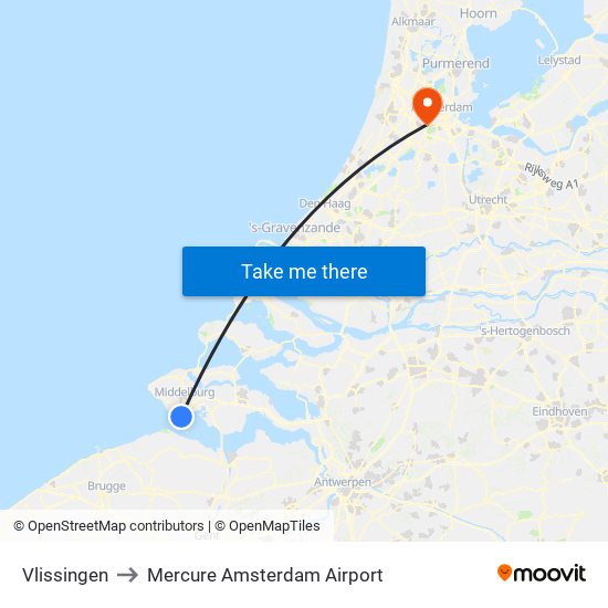 Vlissingen to Mercure Amsterdam Airport map