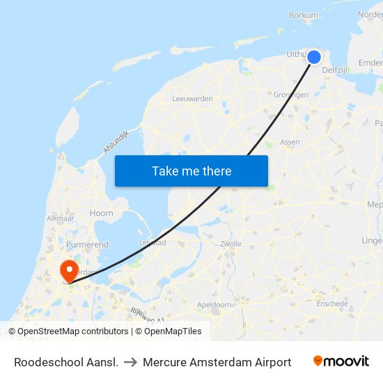 Roodeschool Aansl. to Mercure Amsterdam Airport map