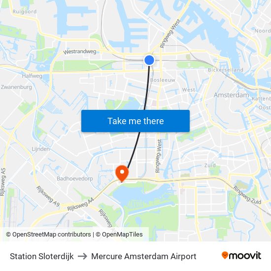 Station Sloterdijk to Mercure Amsterdam Airport map