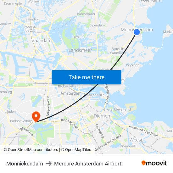 Monnickendam to Mercure Amsterdam Airport map