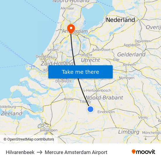 Hilvarenbeek to Mercure Amsterdam Airport map