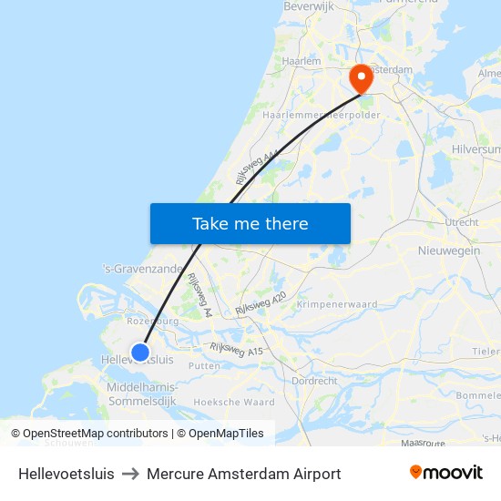 Hellevoetsluis to Mercure Amsterdam Airport map