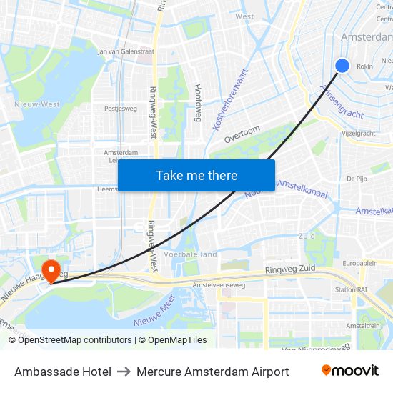 Ambassade Hotel to Mercure Amsterdam Airport map