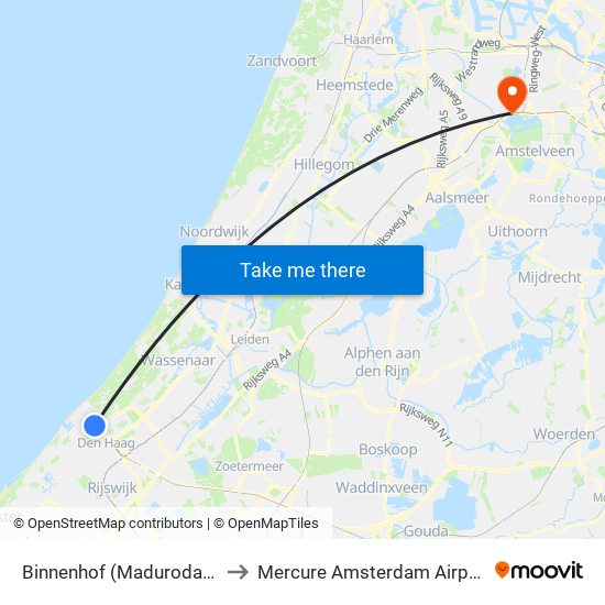 Binnenhof (Madurodam) to Mercure Amsterdam Airport map