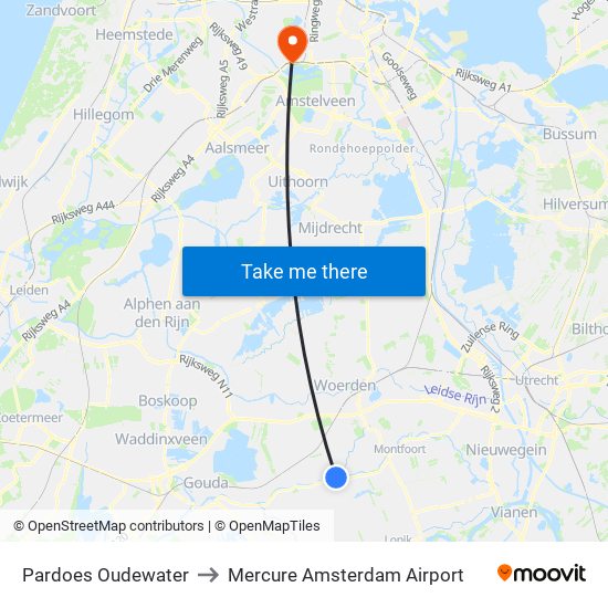 Pardoes Oudewater to Mercure Amsterdam Airport map