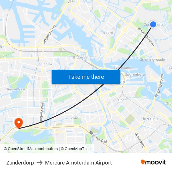 Zunderdorp to Mercure Amsterdam Airport map