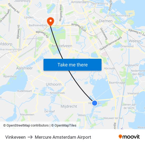 Vinkeveen to Mercure Amsterdam Airport map