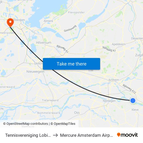 Tennisvereniging Lobith to Mercure Amsterdam Airport map