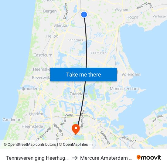 Tennisvereniging Heerhugowaard to Mercure Amsterdam Airport map
