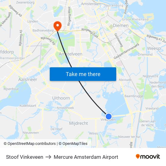 Stoof Vinkeveen to Mercure Amsterdam Airport map