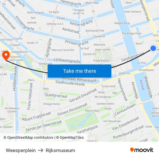 Weesperplein to Rijksmuseum map