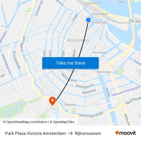 Park Plaza Victoria Amsterdam to Rijksmuseum map