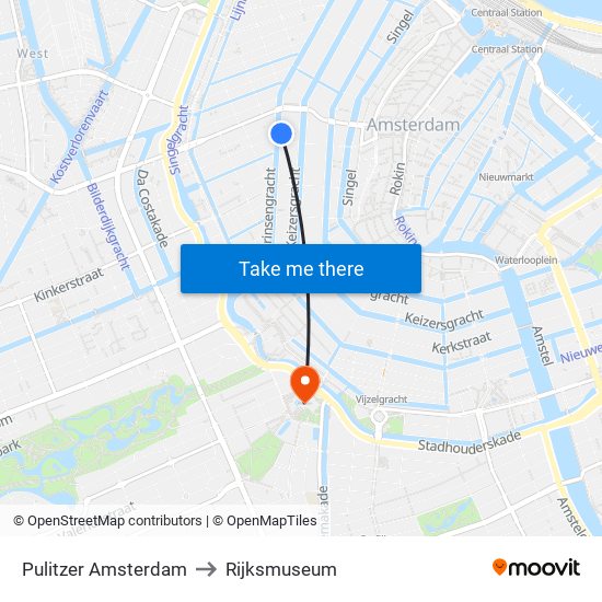 Pulitzer Amsterdam to Rijksmuseum map