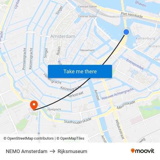 NEMO Amsterdam to Rijksmuseum map