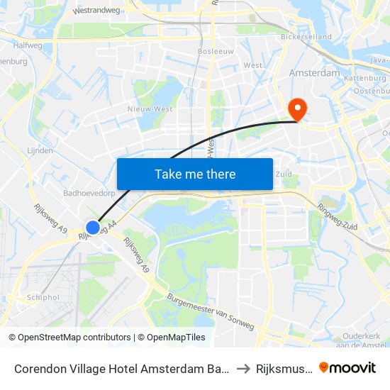 Corendon Village Hotel Amsterdam Badhoevedorp to Rijksmuseum map