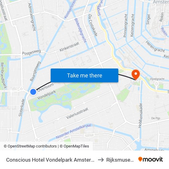 Conscious Hotel Vondelpark Amsterdam to Rijksmuseum map