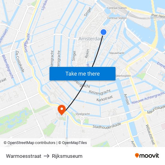 Warmoesstraat to Rijksmuseum map
