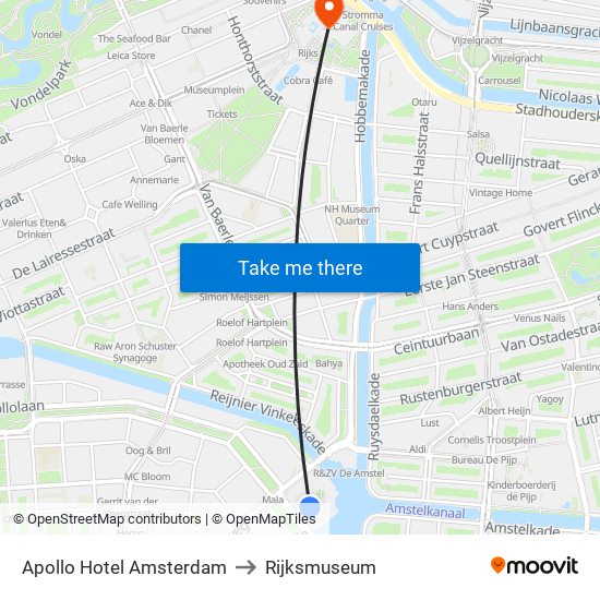 Apollo Hotel Amsterdam to Rijksmuseum map