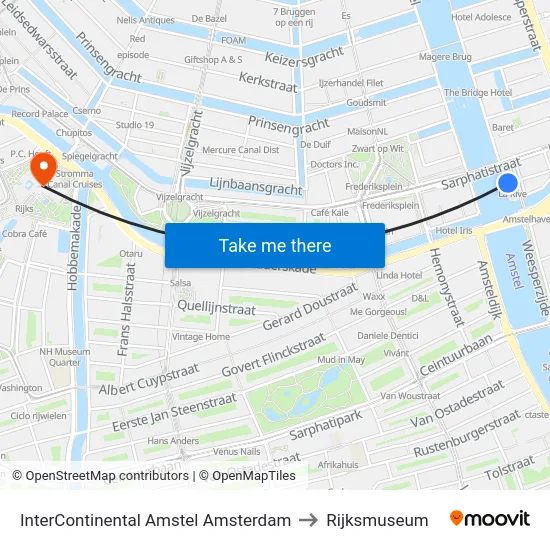 InterContinental Amstel Amsterdam to Rijksmuseum map