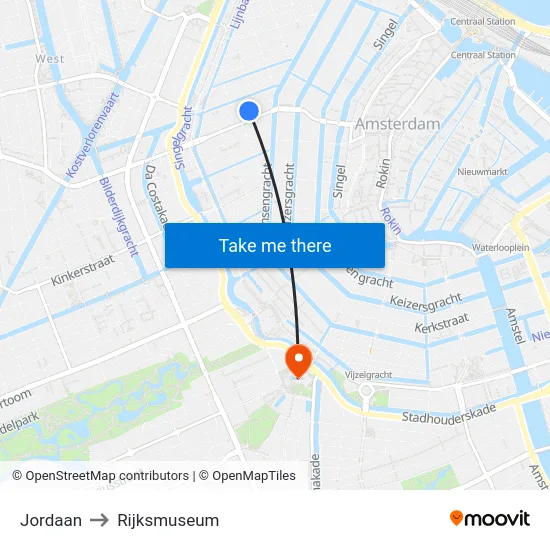 Jordaan to Rijksmuseum map