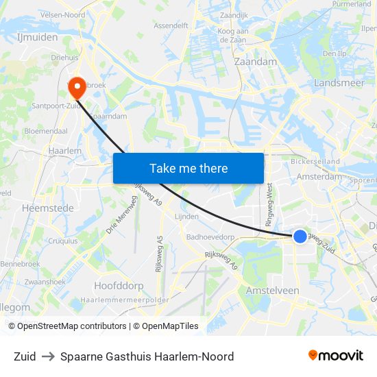 Zuid to Spaarne Gasthuis Haarlem-Noord map