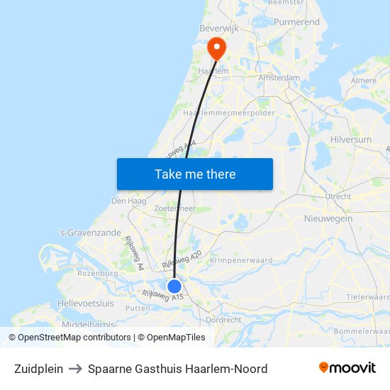 Zuidplein to Spaarne Gasthuis Haarlem-Noord map