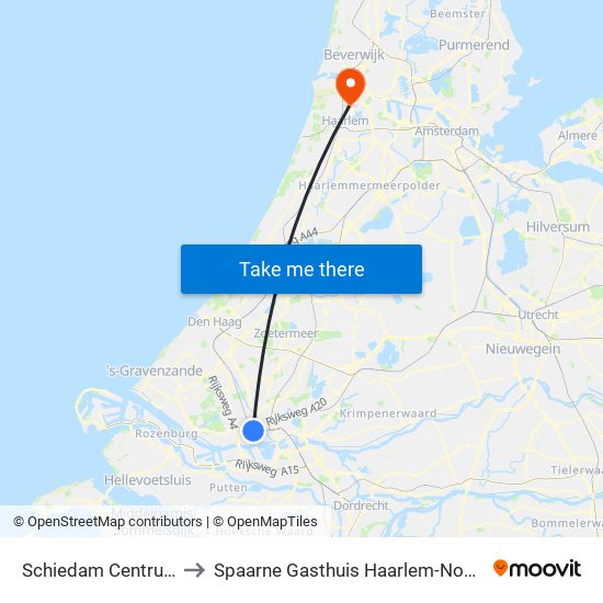 Schiedam Centrum to Spaarne Gasthuis Haarlem-Noord map