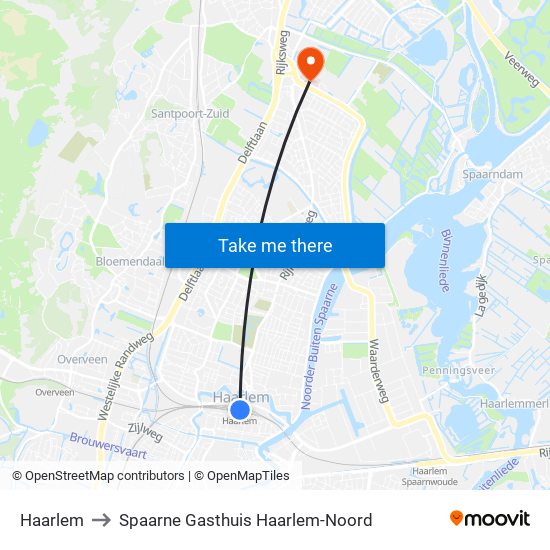 Haarlem to Spaarne Gasthuis Haarlem-Noord map