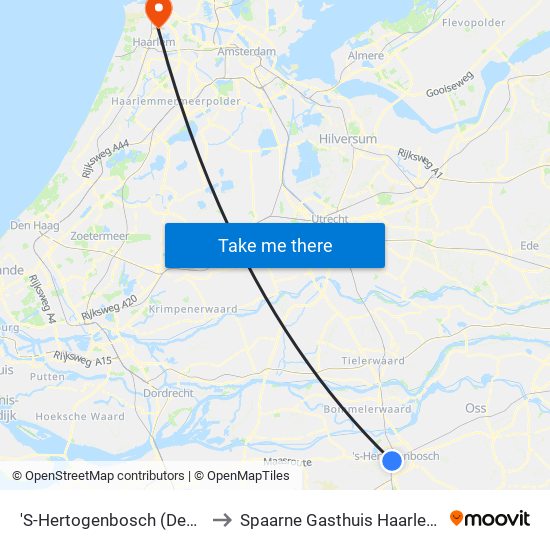 'S-Hertogenbosch (Den Bosch) to Spaarne Gasthuis Haarlem-Noord map