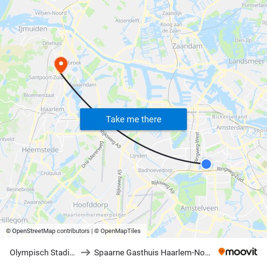 Olympisch Stadion to Spaarne Gasthuis Haarlem-Noord map